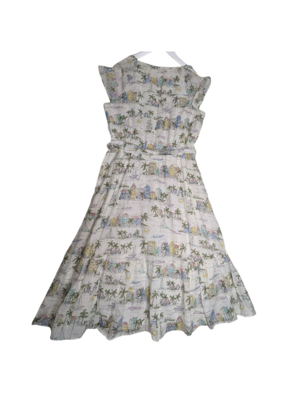 Talbots Scenic Curaçao Ruffle Fit & Flare Dress Cotton V-Neck Size 8 Sleeveless - Picture 12 of 16